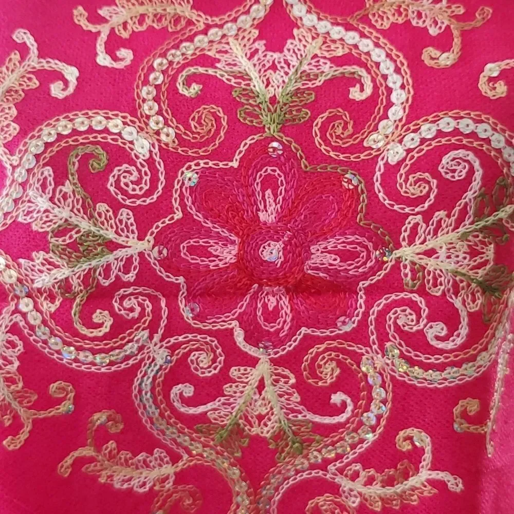 HANDMADE Embroidered Sequined Designed Pink Shawl
